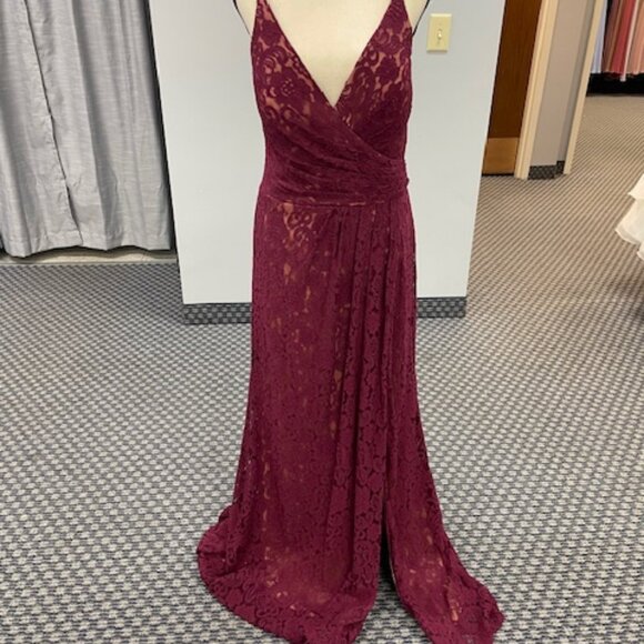 Burgundy & Lace Evening Dress with Low Back - Picture 1 of 11